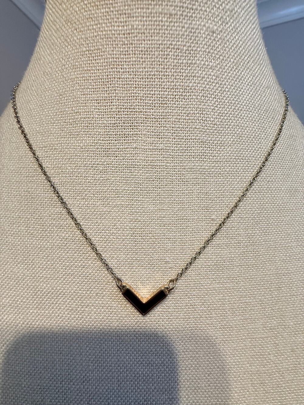 Vintage Black Enamel Chevron Necklace 16+3”
